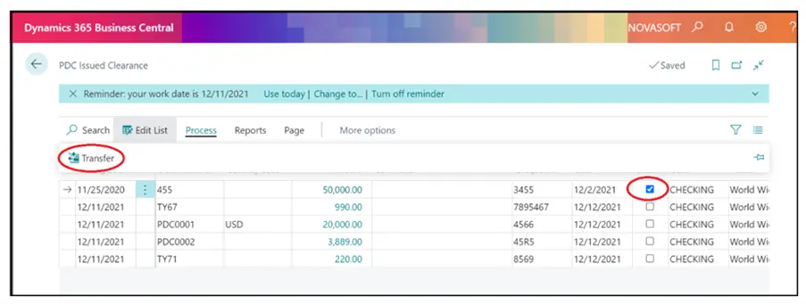BUsiness Central Post Dated Cheque Management 3
